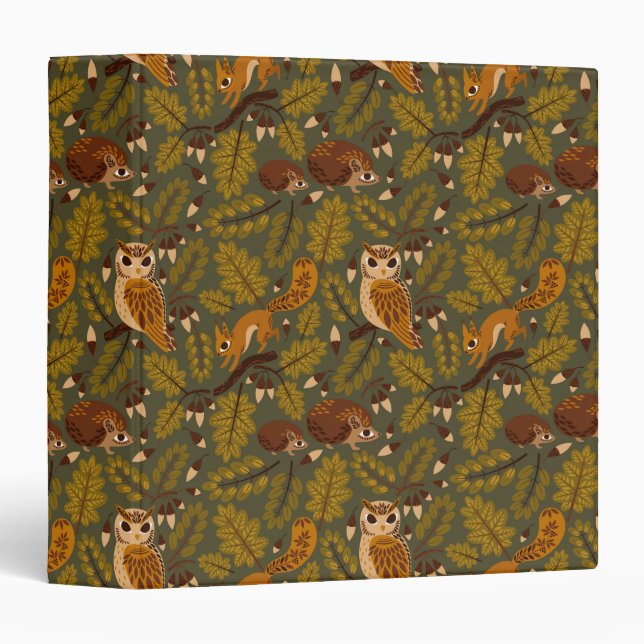 Woodland Creatures and Leaves Pattern 3 Ring Binder (Front/Spine)