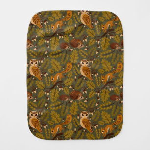 Woodland Creatures and Leaves Pattern Baby Burp Cloth