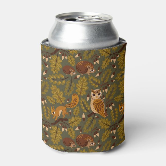 Woodland Creatures and Leaves Pattern Can Cooler (Can Front)