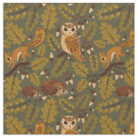 Woodland Creatures and Leaves Pattern Fabric