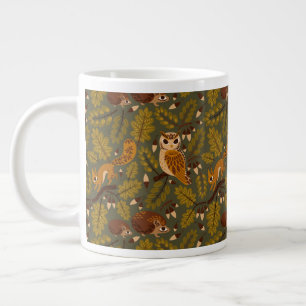 Woodland Creatures and Leaves Pattern Giant Coffee Mug