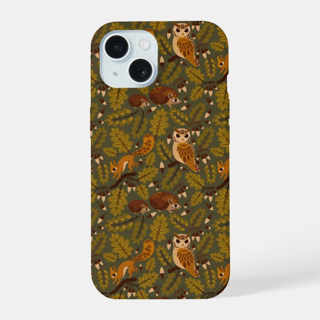 Woodland Creatures and Leaves Pattern Iphone Case (Back)