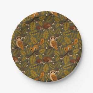 Woodland Creatures and Leaves Pattern Paper Plates