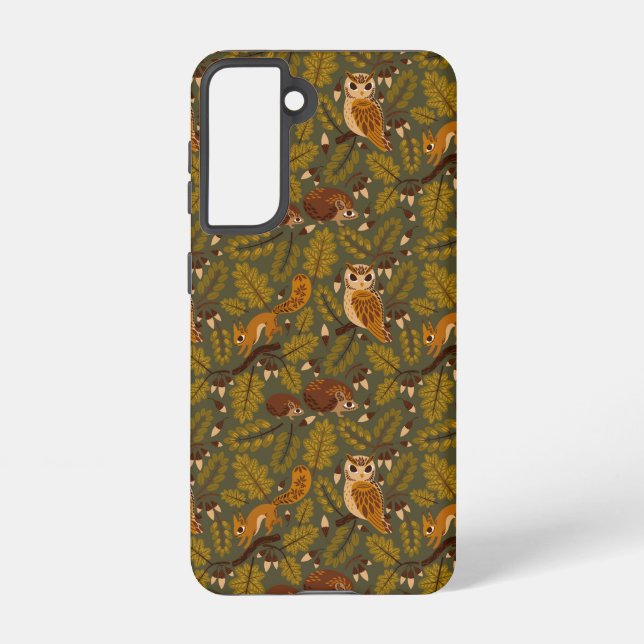 Woodland Creatures and Leaves Pattern Samsung Galaxy Case (Back)