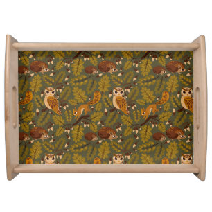 Woodland Creatures and Leaves Pattern Serving Tray