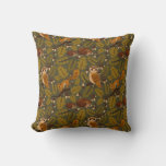 Woodland Creatures and Leaves Pattern Throw Pillow