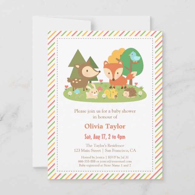 Woodland Creatures Animal Baby Shower Invitation (Front)