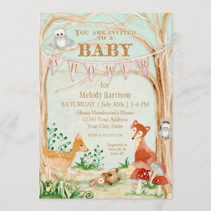 Woodland Creatures Animals Deer Fox Rabbit Owl Art Invitation