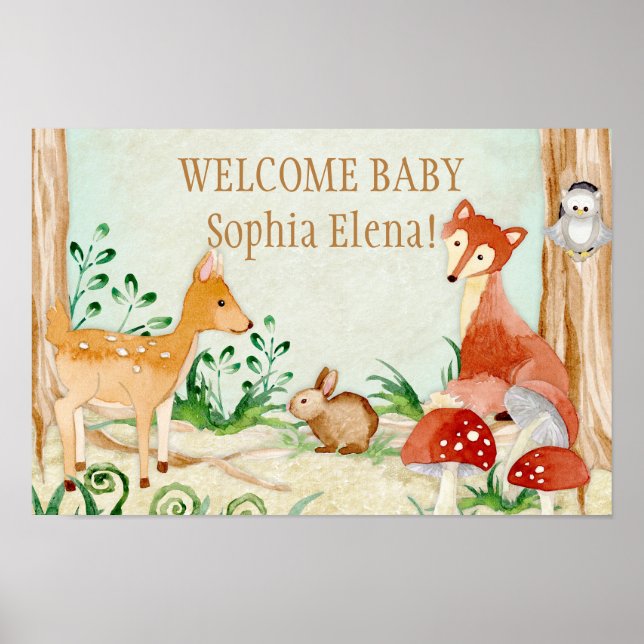 Woodland Creatures Animals Deer Fox Rabbit Owl Art Poster (Front)