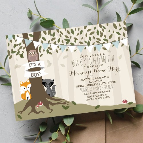 Woodland Creatures Baby Shower _ Boy Invitation