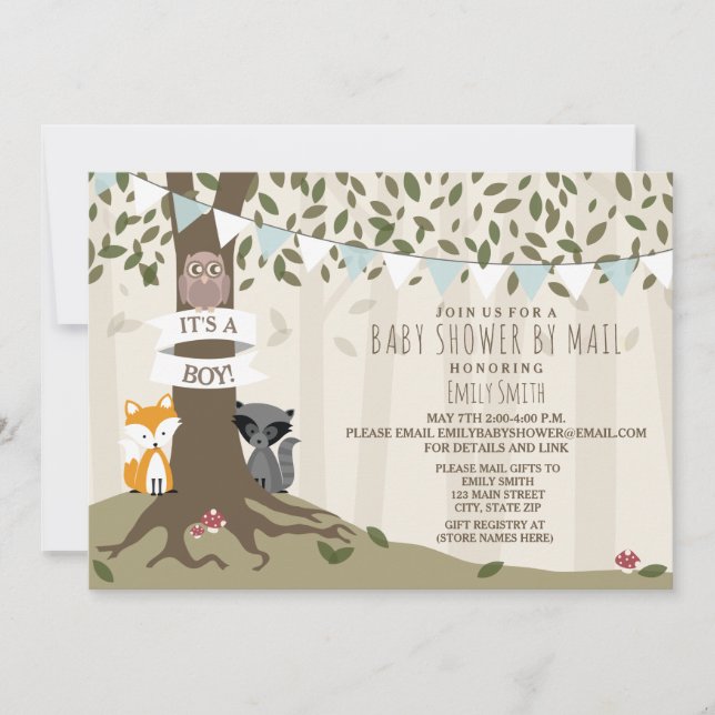 Woodland Creatures Baby Shower By Mail - Boy Invitation (Front)