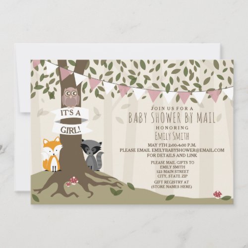 Woodland Creatures Baby Shower By Mail _ Girl Invitation