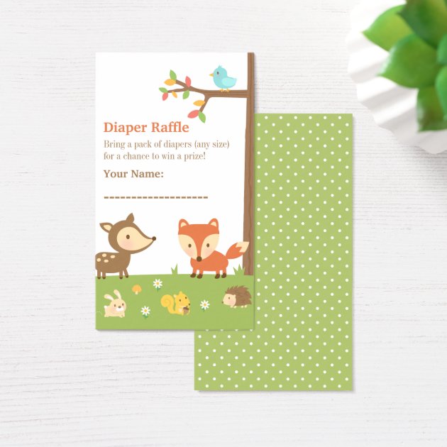 Woodland Creatures Baby Shower Diaper Raffle Business Card
