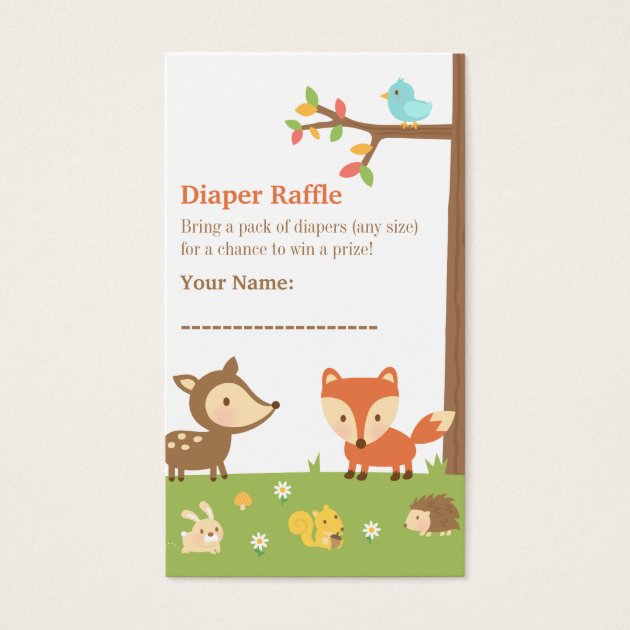 Woodland Creatures Baby Shower Diaper Raffle Business Card