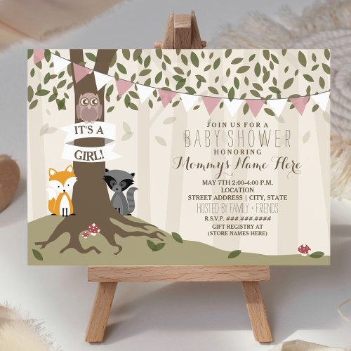 Woodland Creatures Baby Shower _ Girl Invitation