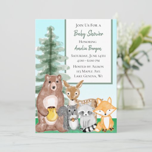 Woodland Creatures Baby Shower Invitation 