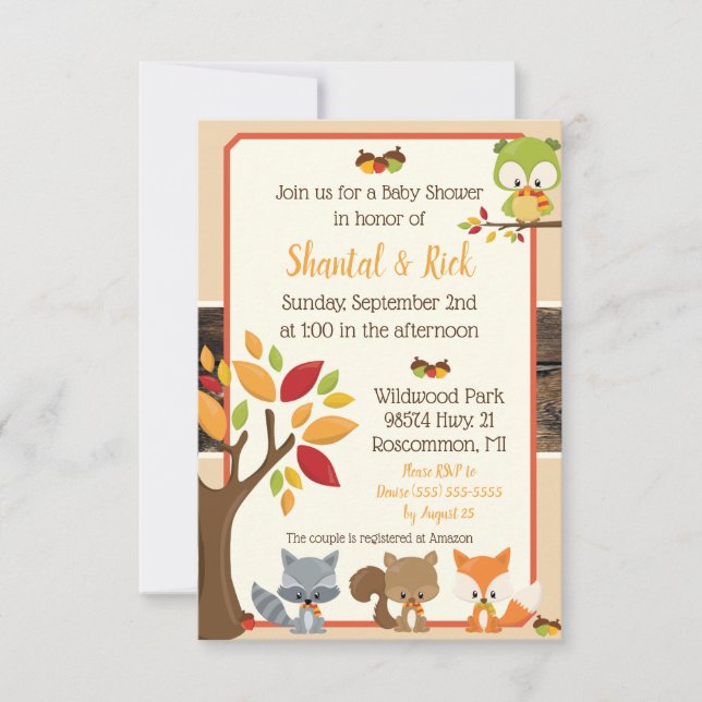Woodland Creatures Baby Shower Invitation (Front)
