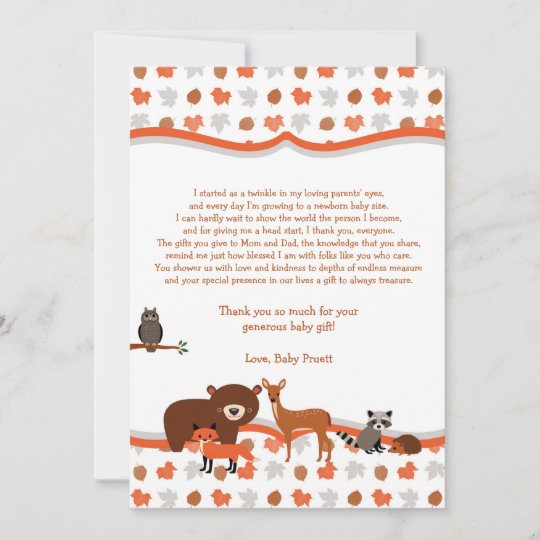 Woodland Creatures Baby Shower thank you note poem | Zazzle.com