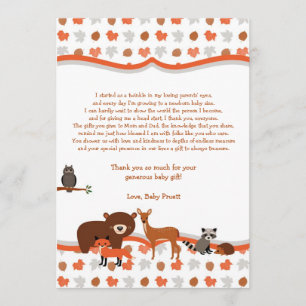 Woodland Creatures Baby Shower thank you note poem Card