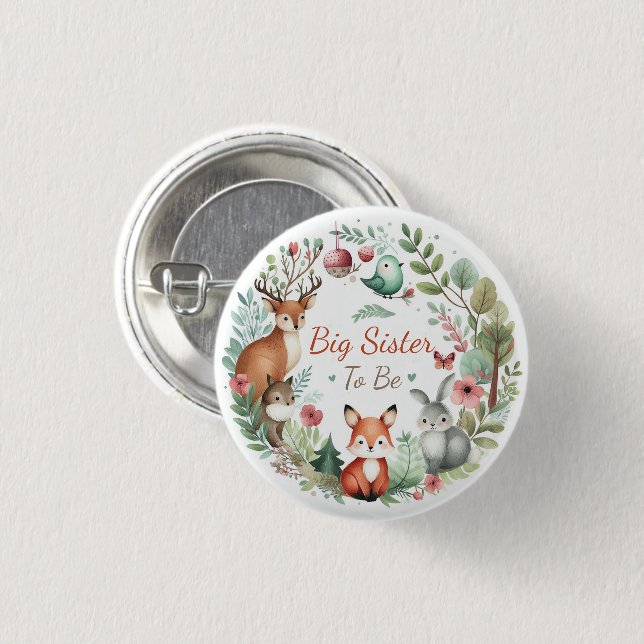 Woodland Creatures | Big Sister To Be Woodland Button (Front & Back)