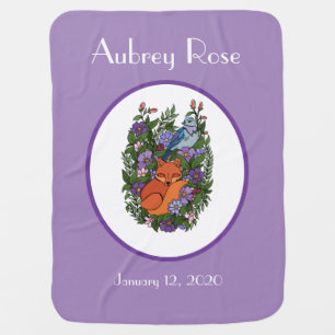 Woodland Creatures, Bird & Red Fox, Personalized Baby Blanket