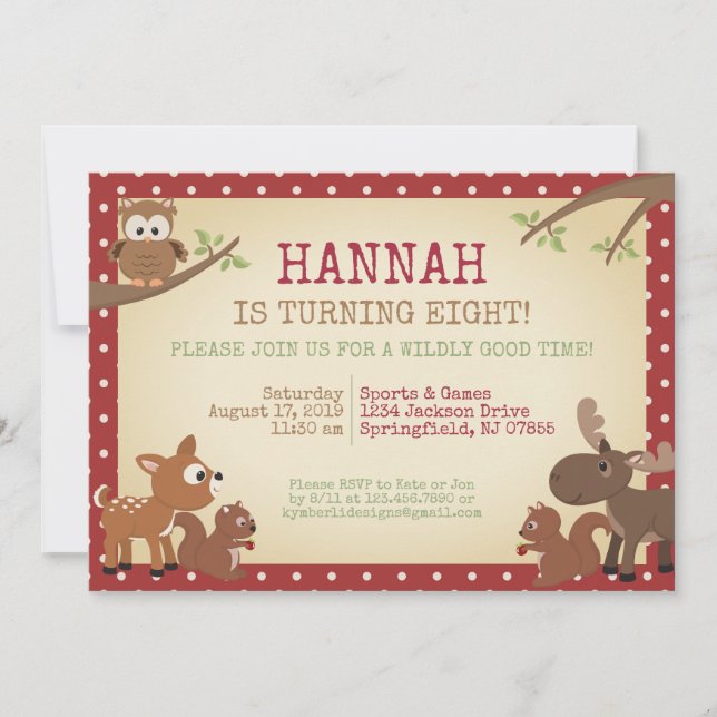 Woodland Creatures Birthday Party Invitation (Front)