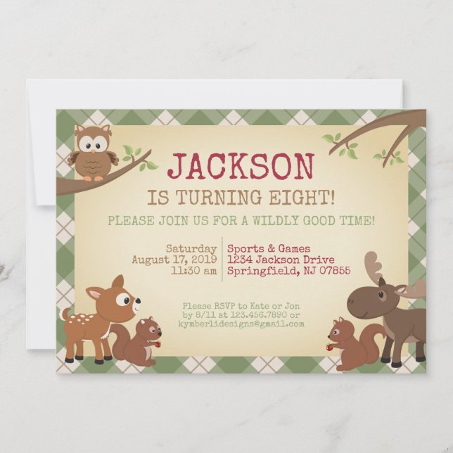 Woodland Creatures Birthday Party Invitation (Front)