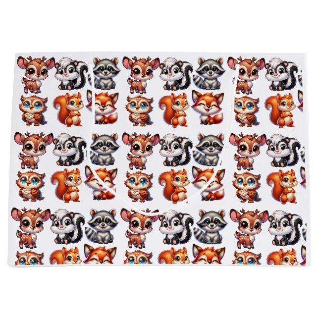 Woodland Creatures Boy's Baby Shower Large Gift Bag (Front)