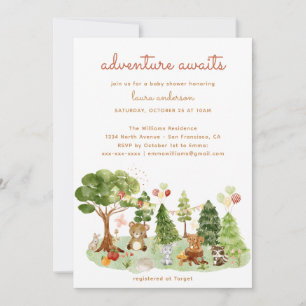 Woodland Creatures Fall Adventure Baby Shower Invitation