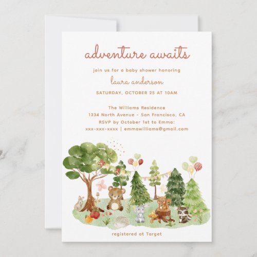 Woodland Creatures Fall Adventure Baby Shower Invitation