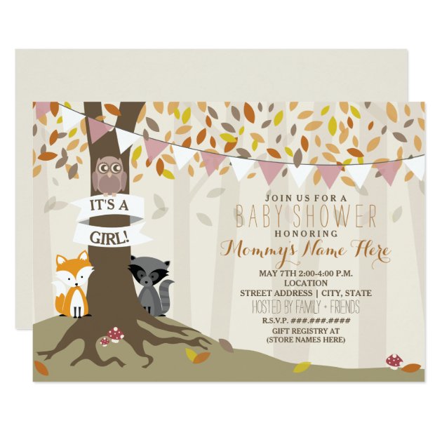 Woodland Creatures Fall Autumn Baby Shower - Girl Invitation