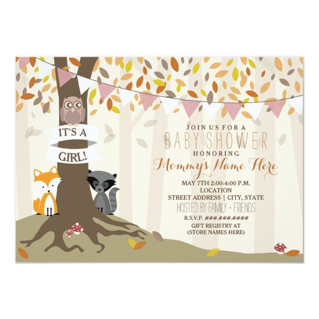 Woodland Creatures Fall Autumn Baby Shower - Girl Invitation