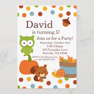Woodland Creatures Fall Birthday Party Invitation