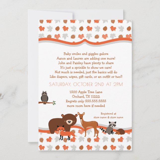 Woodland Creatures Fall Neutral Baby SPRINKLE Invitation (Front)