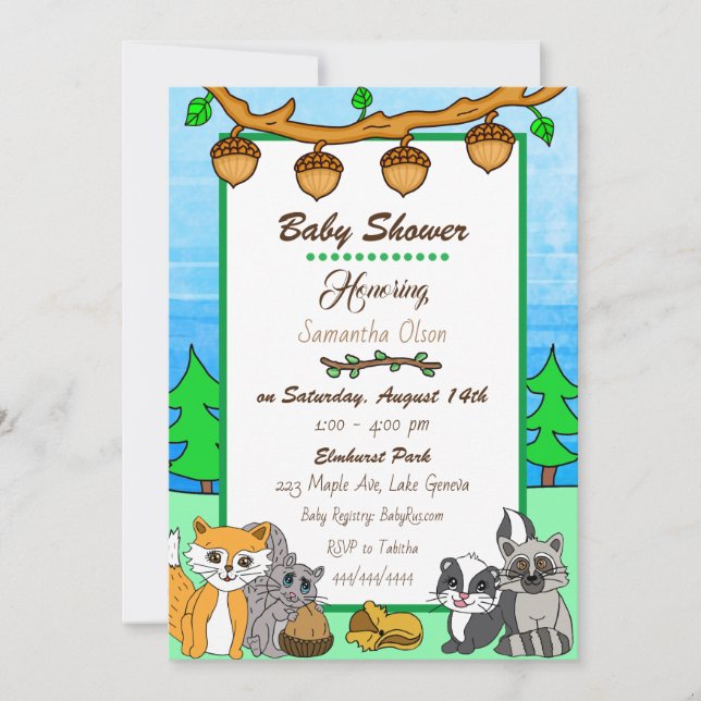 Woodland Creatures Forest Animals Baby Shower   Invitation (Front)