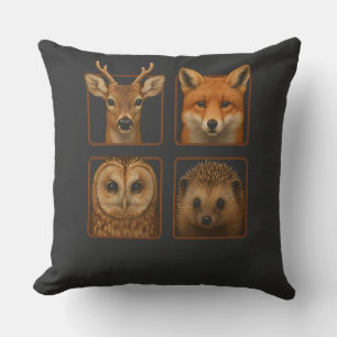 Woodland Creatures Forest Animals Deer Fox Owl Hed Throw Pillow