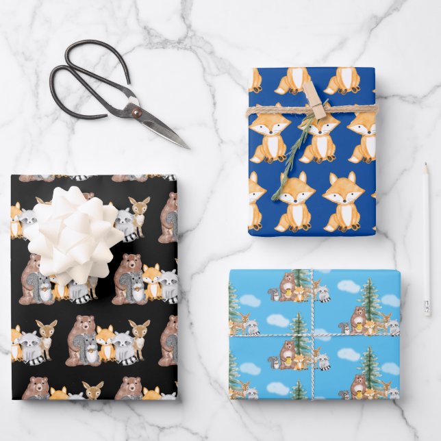 Woodland Creatures Forest Animals Wrapping Paper Sheets (Front)