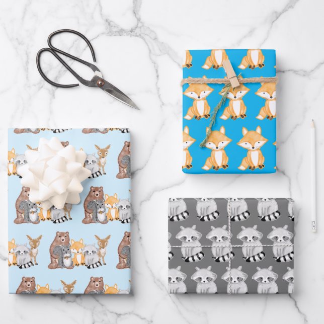 Woodland Creatures Forest Animals   Wrapping Paper Sheets (Front)