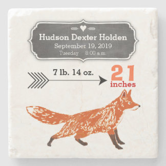 Woodland Creatures Fox Baby Stats Keepsake Stone Coaster