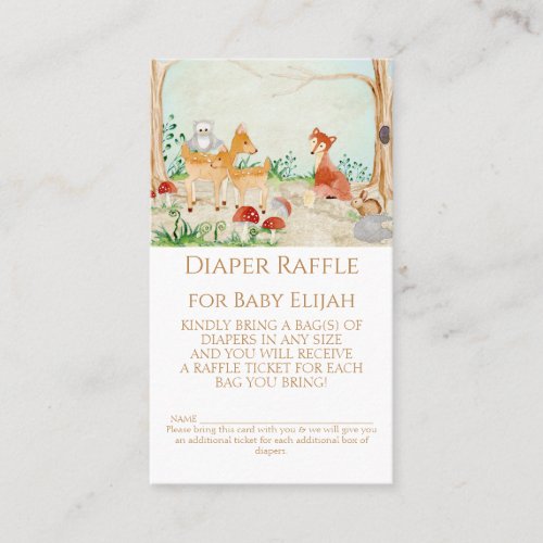 Woodland Creatures Fox Deer Diaper Raffle Rustic  Business Card