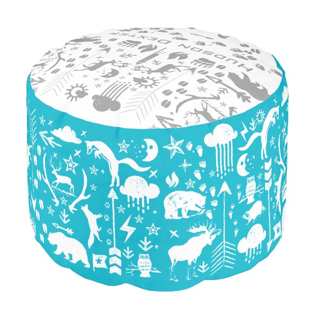 Woodland Creatures Fox Nursery Decor Pouf (Angled Front)
