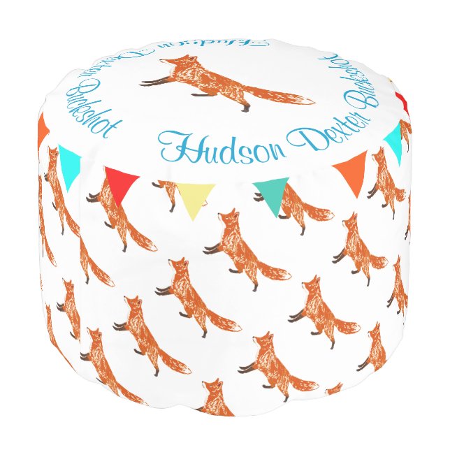 Woodland Creatures Fox Nursery Decor Pouf (Angled Back)