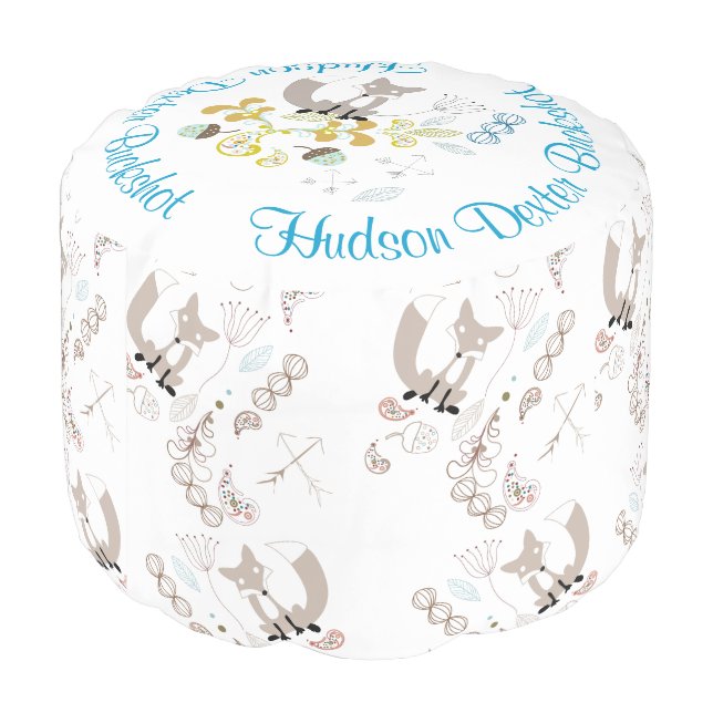 Woodland Creatures Fox Nursery Decor Pouf (Angled Back)
