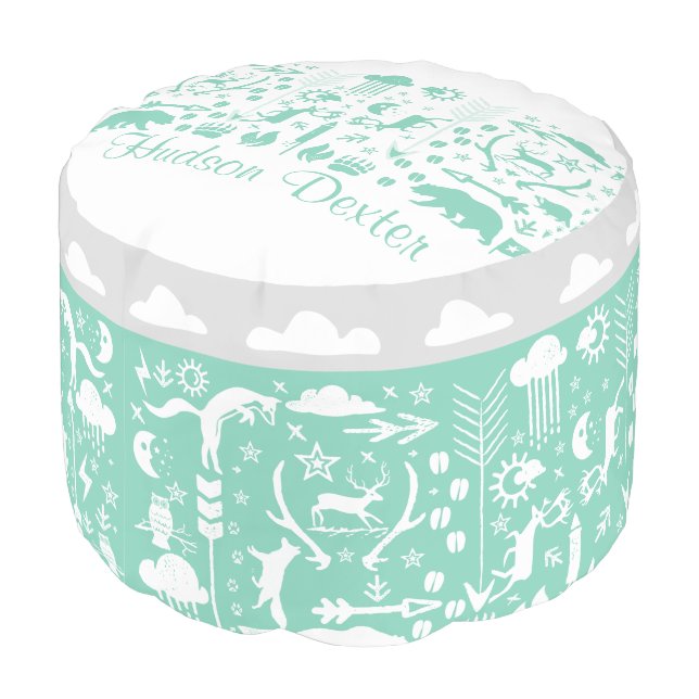 Woodland Creatures Fox Nursery Decor Pouf (Angled Back)