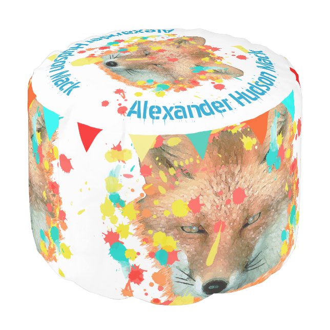 Woodland Creatures Fox Nursery Toddler Decor Pouf (Angled Back)