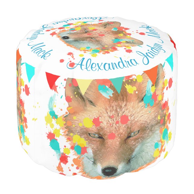 Woodland Creatures Fox Nursery Toddler Decor Pouf (Angled Back)