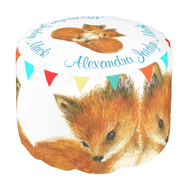 Woodland Creatures Fox Nursery Toddler Decor Pouf (Angled Back)