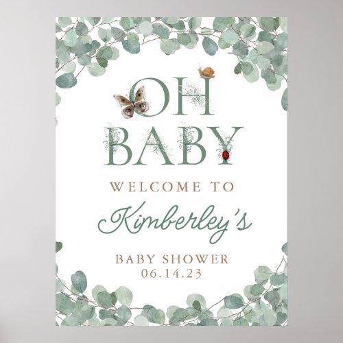 Woodland Creatures Greenery Baby Shower Welcome Poster