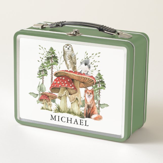 Woodland Creatures Mushroom Forest  Metal Lunch Box (Front)