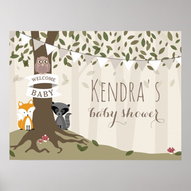 Woodland Creatures Neutral Baby Shower Poster (Front)
